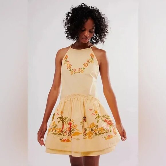 Free People Dresses & Skirts - 069 Free People Deserted Island Mini Dress in Apricot Combo NWT Size Large